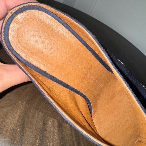 SVNTY Peace Mule - Navy Blue Suede Slide Block Heel - Size 38 - EUC - Picture 8 of 10